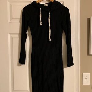Black hooded sweater dress